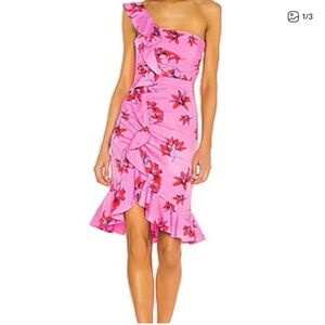 Likely Women's Floral Ruffle One-Shoulder Midi Dress Sleeveless Pink Size 2